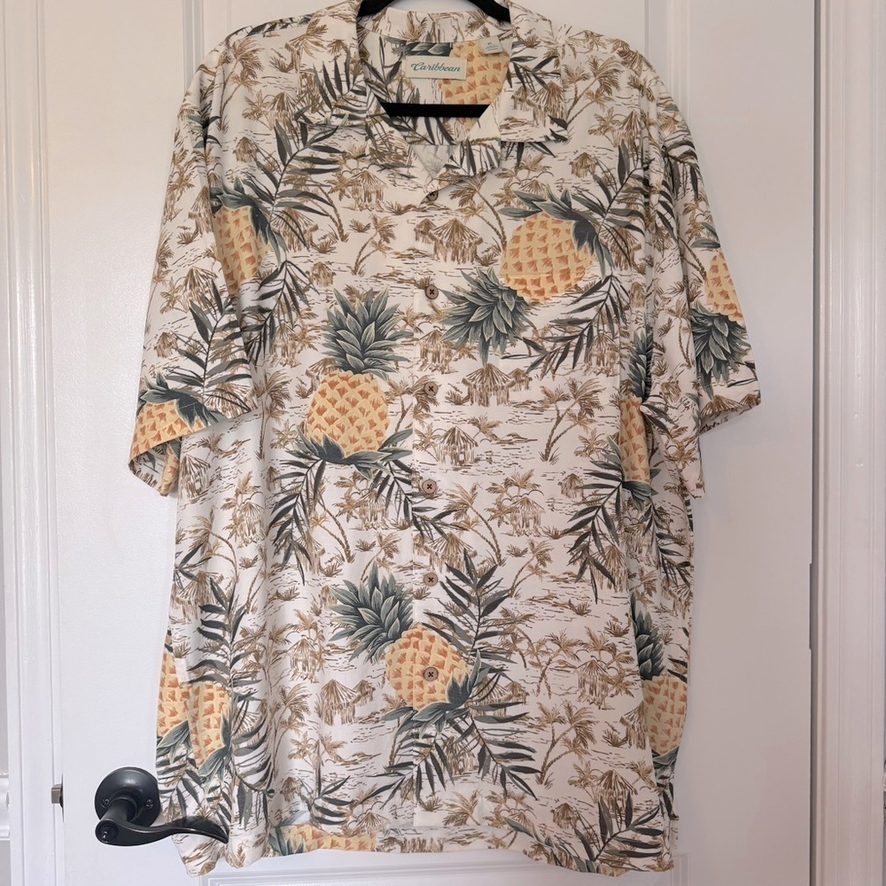 Caribbean Men’s Tropical Pineapple Casual Button Down XL Short Sleeve Shirt